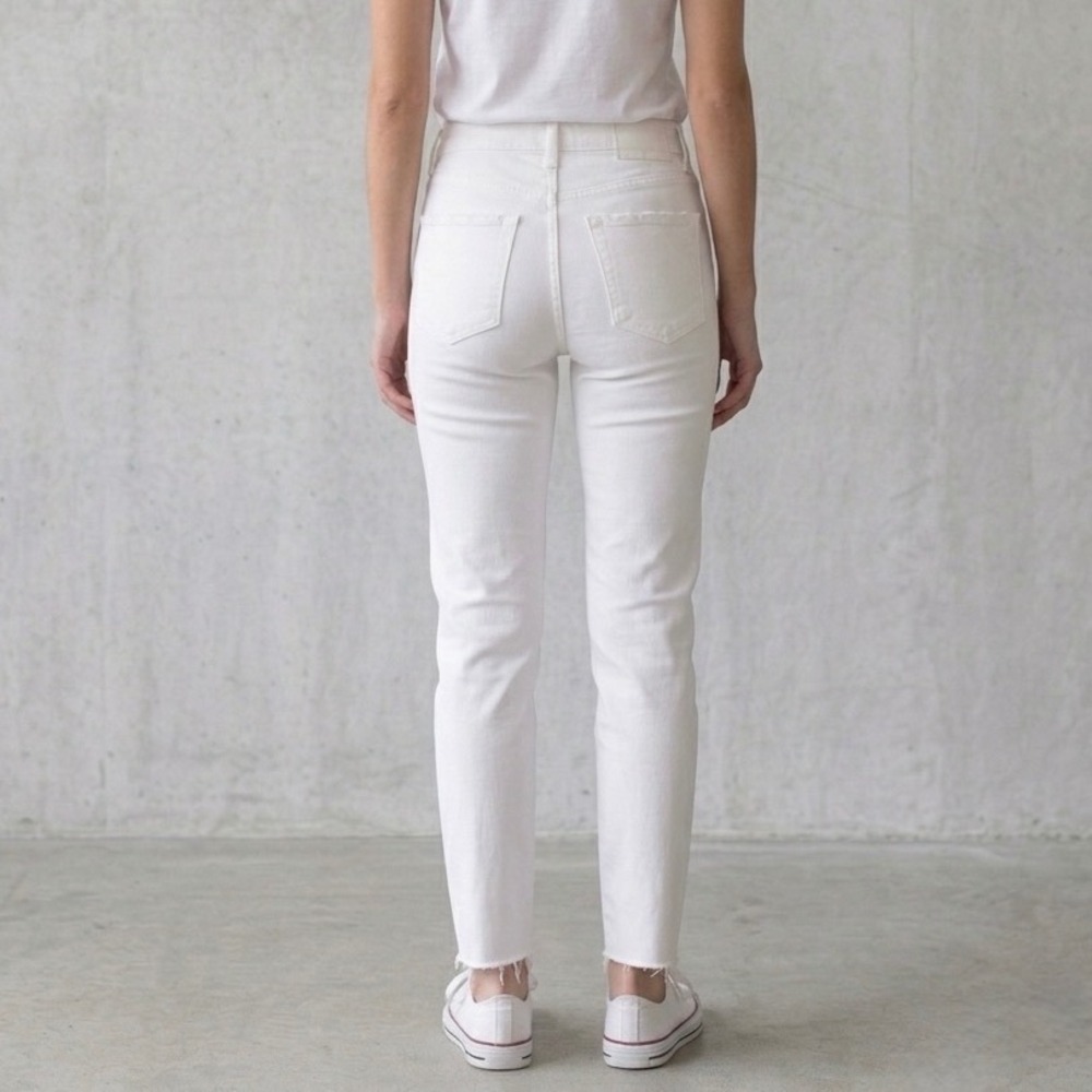 AMO Denim 2010s Sea Salt White Straight Crop Jeans Button Fly & Raw Hem Size 25 - Picture 2 of 15